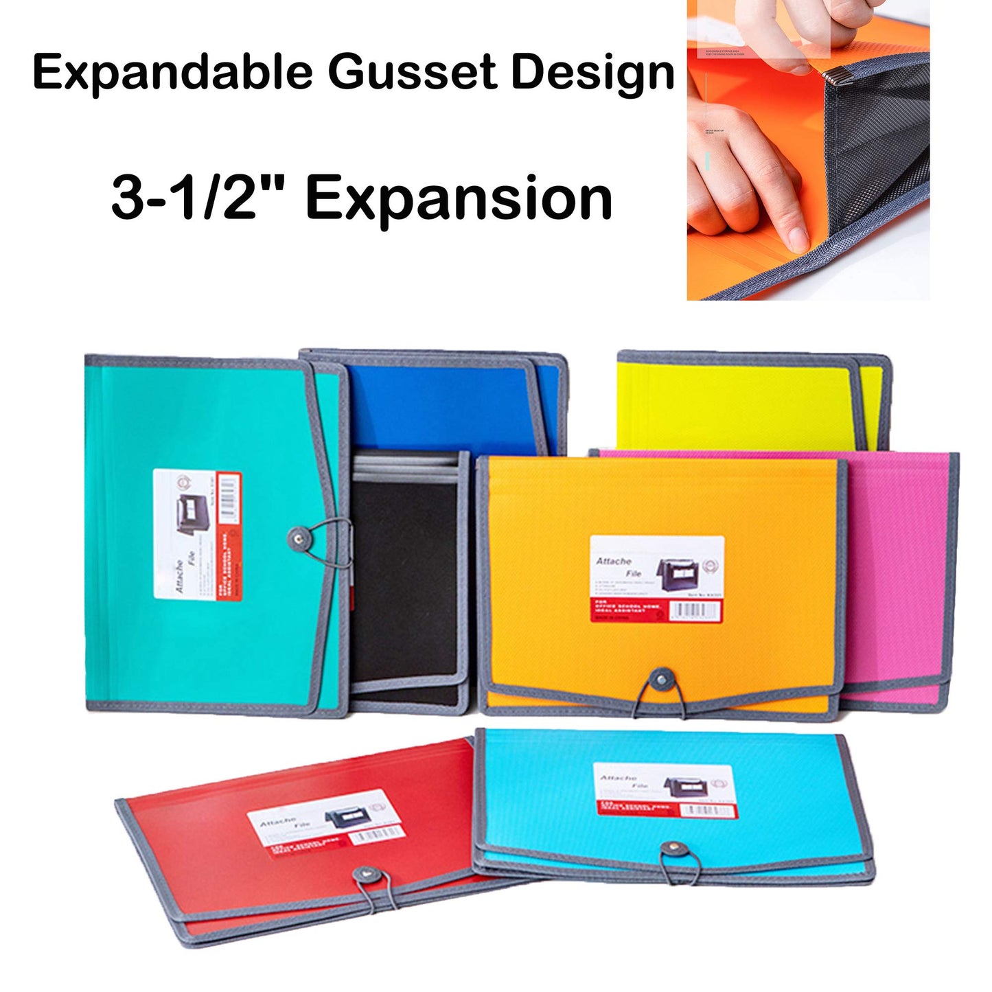FANWU 4 Pack Plastic Expanding File Wallet Document Organizer with Elastic Cord & Button Closure, Letter Size, 3.5" Expansion, Poly A4 Expandable File Folder for School Office & Home Organization