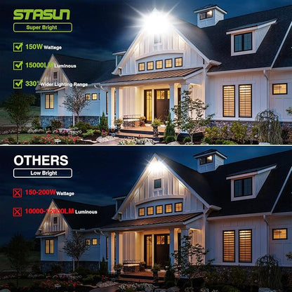 STASUN LED Flood Light Outdoor, 150W 13500lm Outdoor Lighting, 6000K Daylight White, IP66 Waterproof Outside Floodlight Exterior Security Light with 3 Adjustable Heads for Yard, Street, Parking Lot