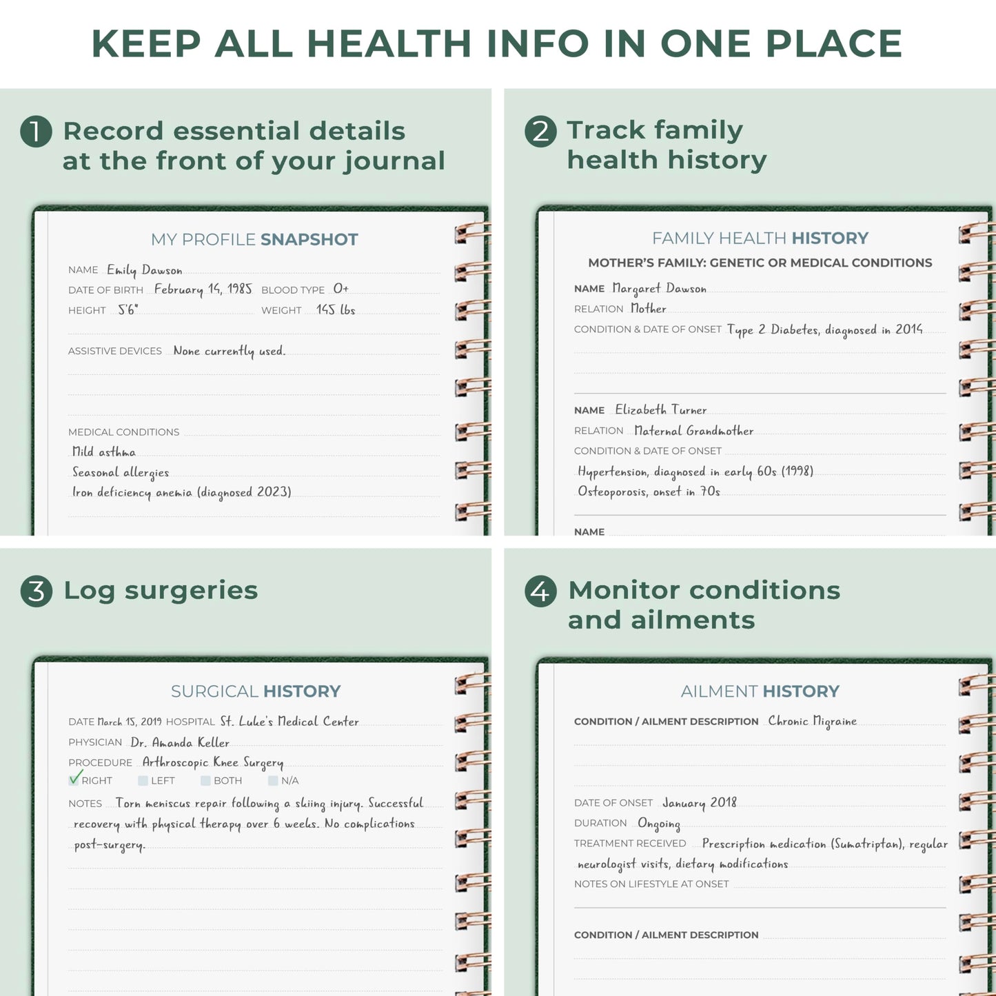 Clever Fox Personal Health Record Keeper – Medical Care Planner – Wellness & Medication Tracker Journal for Patients – Organizer Notebook, Daily Tracking Log Book & Appointment Diary (Forest Green)