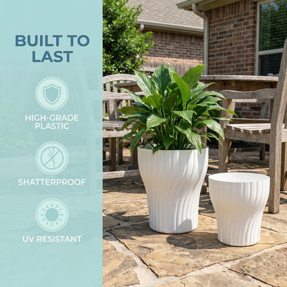 zvsgwj Self-Watering Plant Pots with Wick, Rotating Pattern Planters with Drainage & Inner Pot for Desk Living Room Bedroom Home Decor, 6.3 Inch 2-Pack in White & Clear