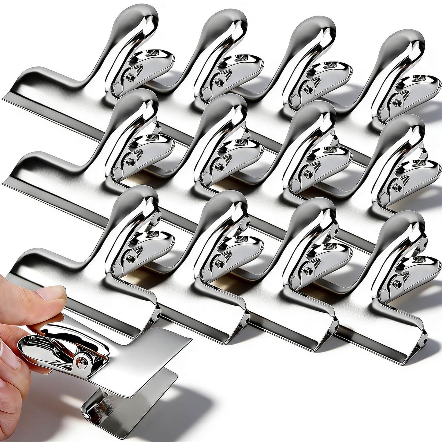 Chip Clips, 12Pcs Sliver Metal Bag Clips for Food Packages, Snack Chip Clip for Bags, Kitchen Snack Bag Clip for Food Packages and Office Home, 3 Inches