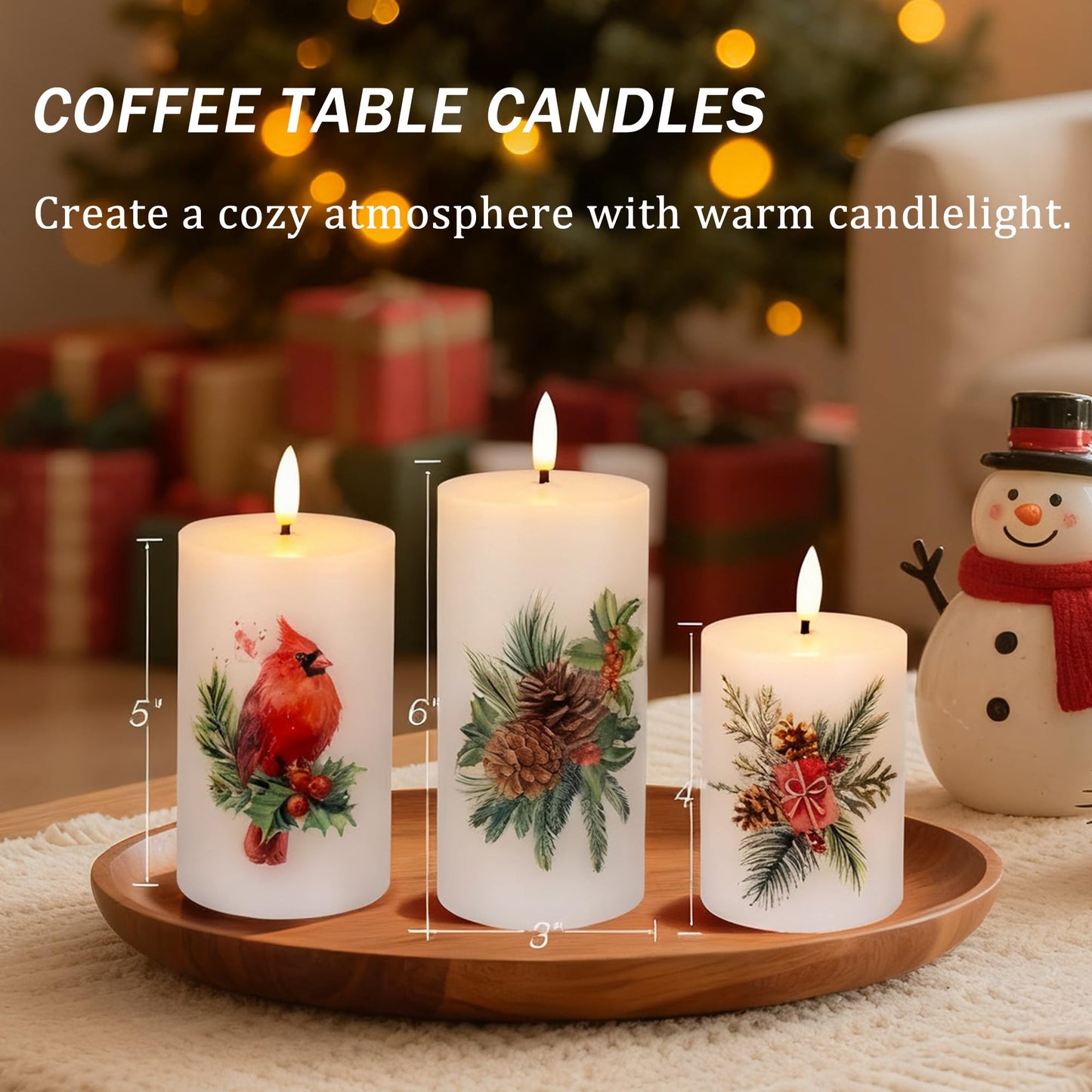 JOIONE Flameless Pillar Candles with Remote, 3 Pack Battery Operated Real Wax LED Candles, Perfect for Home Decorations Fireplace Table, Christmas Sticker