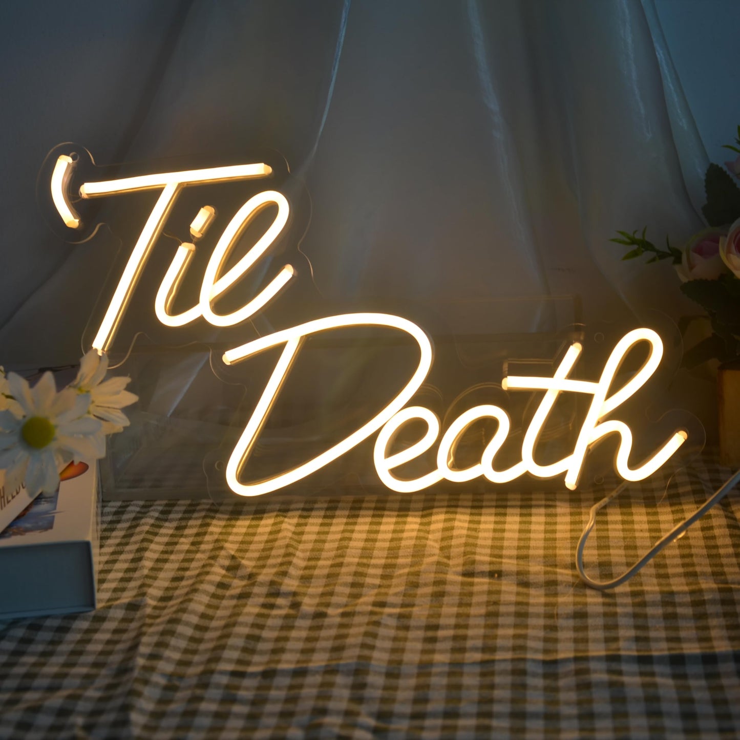 JXIN Til Death Neon Sign for Wall Decor, LED Light Signs for Wedding Engagement Birthday Anniversary Proposal Party Bedroom Office, Wedding Gifts for Loved Ones, 16"x9" Warm White