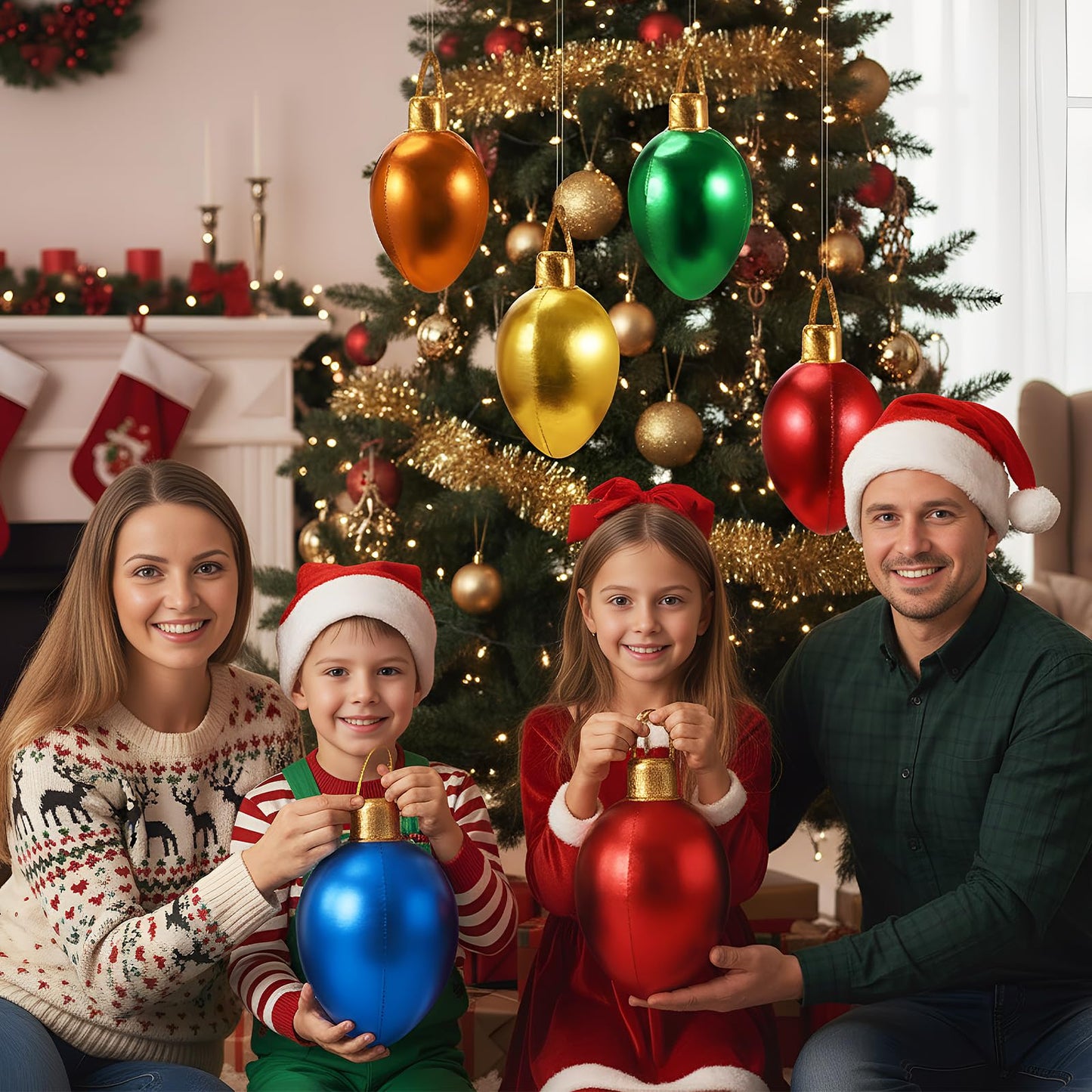 Charnoel 10 Pack 12" Christmas Inflatable Bulb Ornament with Glitter Cloth Cover, Giant PVC Xmas Blow Up Ornaments Holiday Blow Bulb for Yard Outdoor Lawn Porch Decorations (Classic)