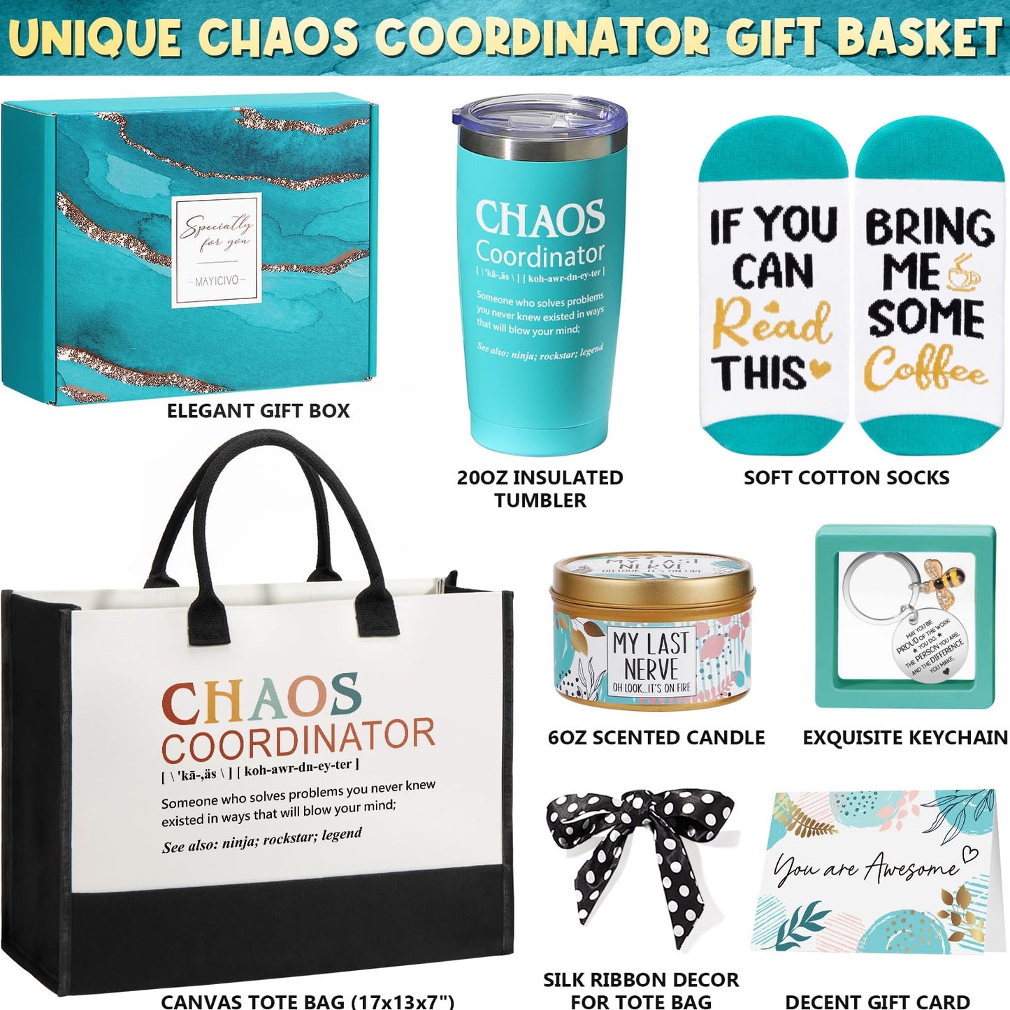Thank You Gifts for Women, Administrative Professional Day Gifts, Chaos Coordinator Gift for Coworker Manager Boss Day Lady Nurse Employee Teacher Appreciation Birthday Easter Gift w/ Canvas Tote Bag