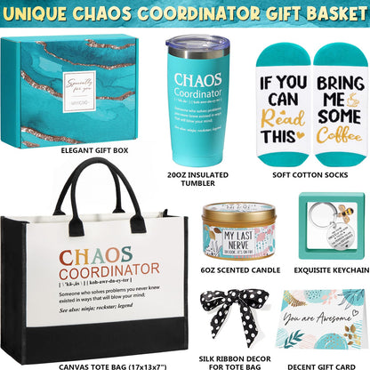 Thank You Gifts for Women, Administrative Professional Day Gifts, Chaos Coordinator Gift for Coworker Manager Boss Day Lady Nurse Employee Teacher Appreciation Birthday Easter Gift w/ Canvas Tote Bag