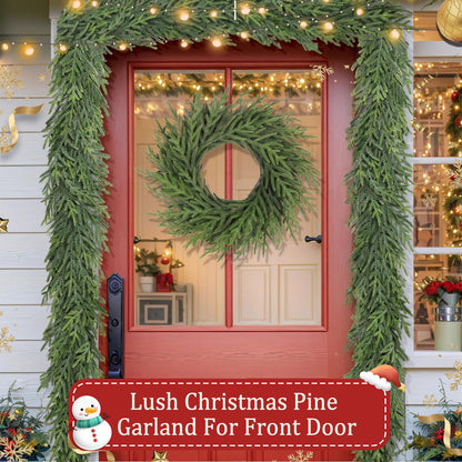 Tulvend 9FT Christmas Pine Garland - Real Touch Green Garland - Artificial Realistic Cedar Garlands for Mantel, Staircase, Tabletop - Indoor Outdoor Winter Christmas Decor