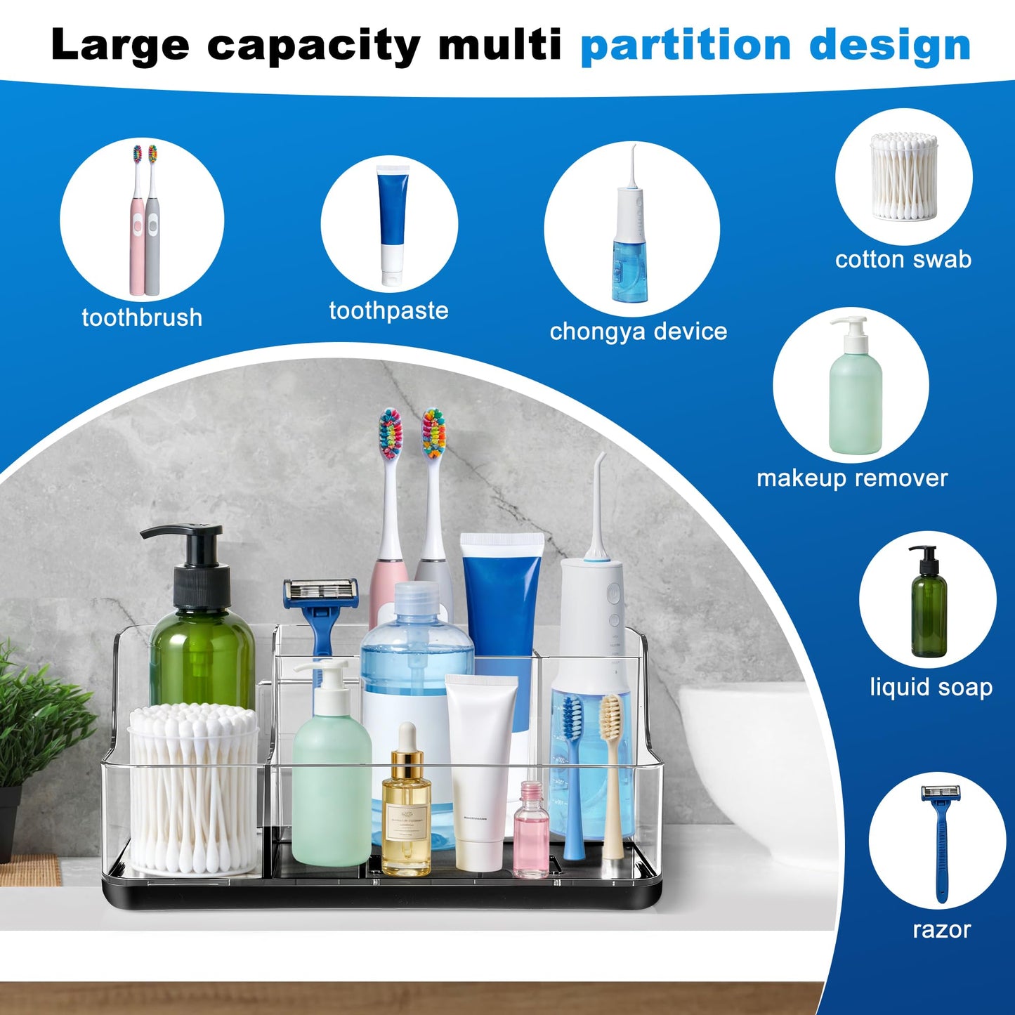 Black Cosmetic Storage Box Dressing Table & Bathroom Counter Storage Lipstick & Brush Beauty Organizer Dressing Table Skincare Organizer Suitable for Bathroom, Living Room, and Kitchen Storage