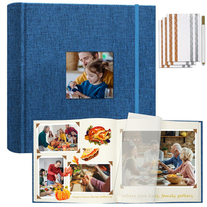 Vienrose Scrapbook Album 12" x 12", Large Linen Photo Album with Writing Space, DIY Scrapbook Supplies for Wedding, Baby, Family Memories & Travel (30 sheets / 60 pages Navy Blue)