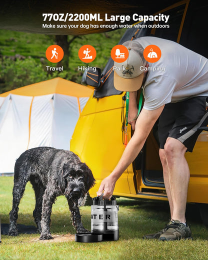 Portable Dog Water Bottle Bowl - 77 oz Travel Water Bowl Dispenser for Dogs Leak Proof, Suitable for Large Pet Drinking, A Must Have for Outdoor, Camping, Walking, Beach, Hunting, and Other Scenes