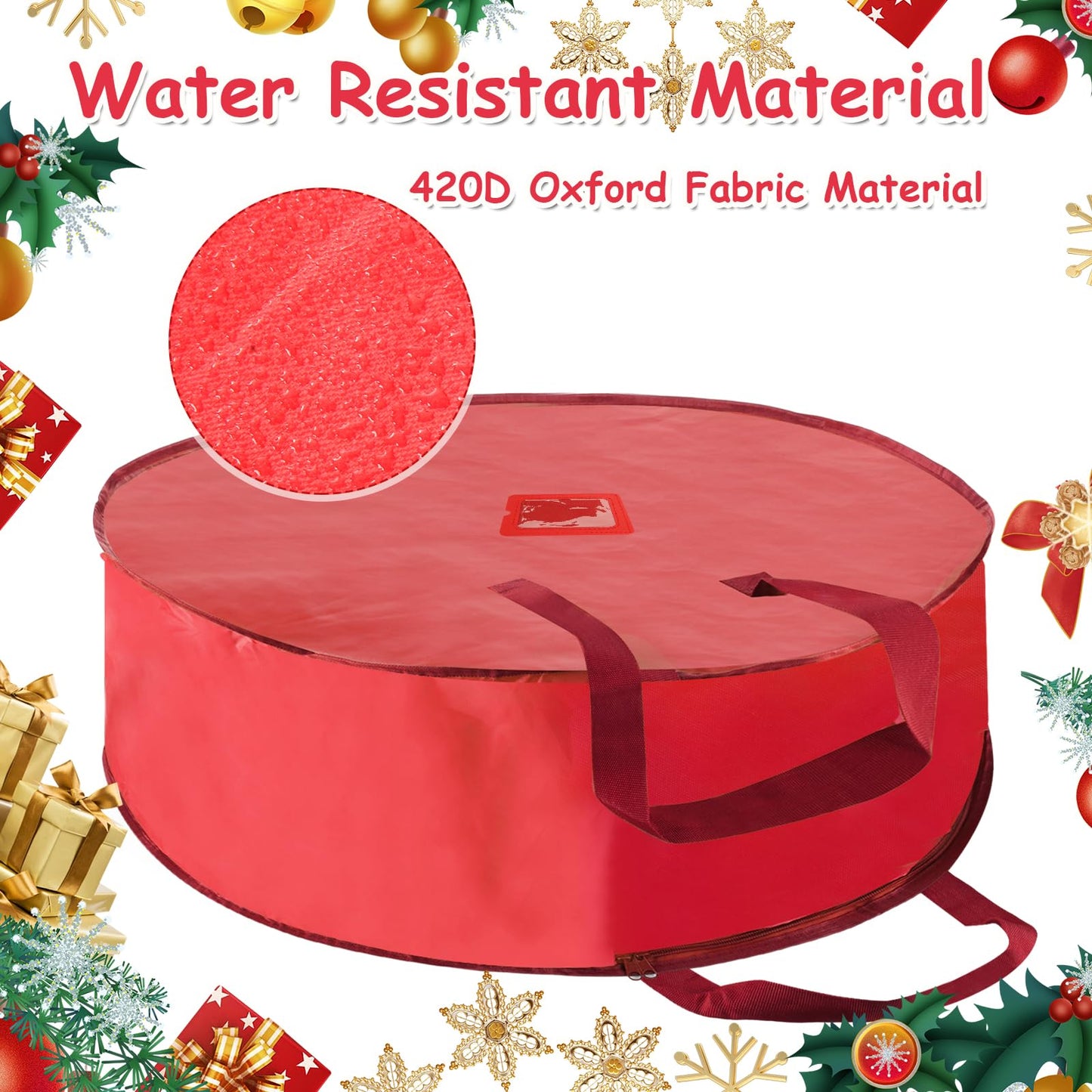 YAYODS 4 Pack Wreath Storage Container 36 Inch Christmas Wreath Storage Bag, 420D Oxford Wreath Holder with Zipper and Handles for Xmas Holiday, Decorations (Red)