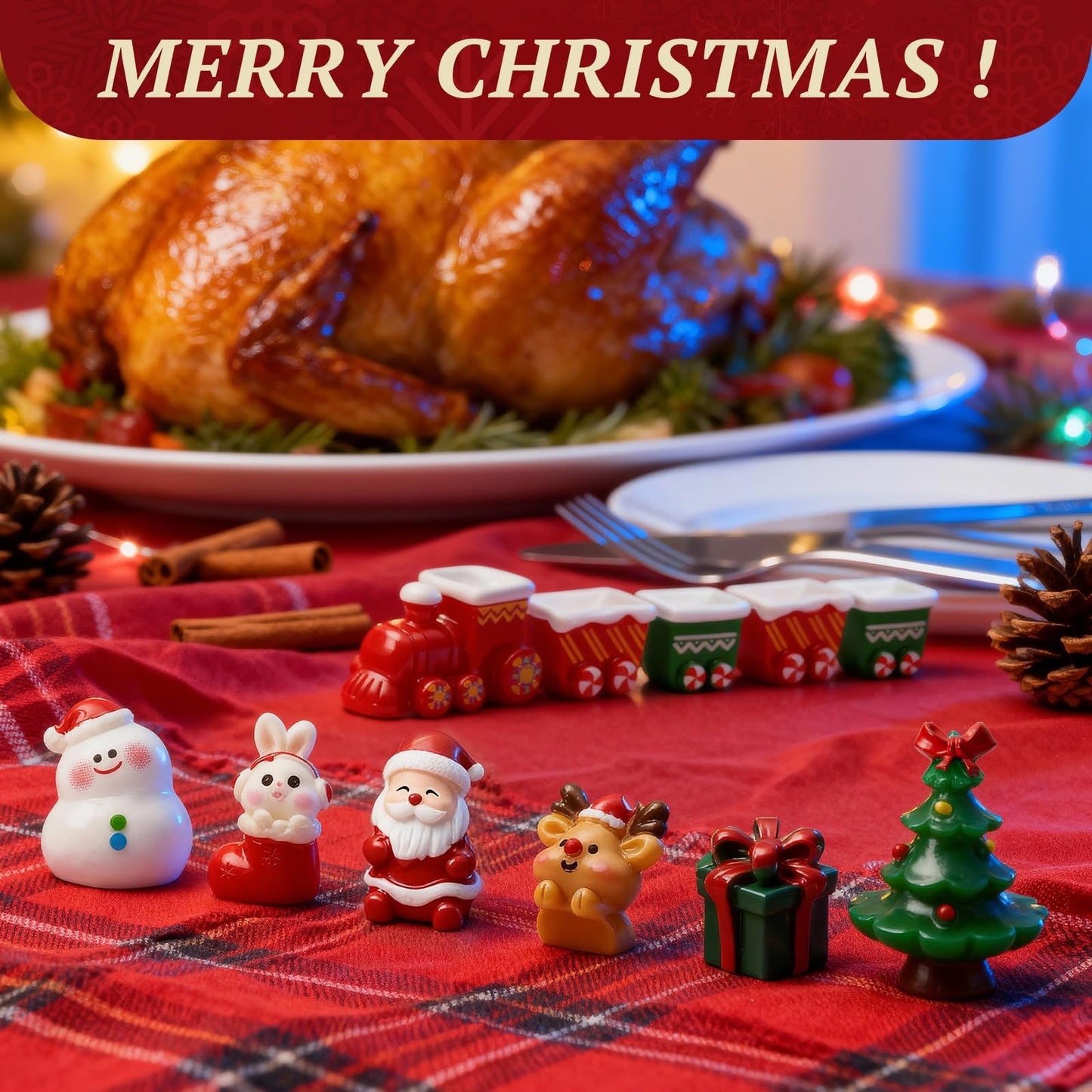 CHAMBERY 32Pcs Mini Christmas Figurines Small Resin Figures Miniatures to Hide Santa Claus Reindeer Ornaments Gift for Xmas Party DIY Crafts Decorations
