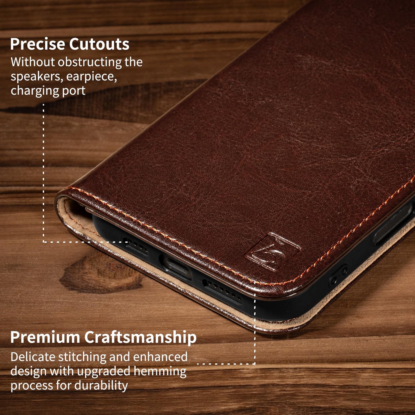 Belemay Leather Wallet Case Compatible with iPhone 17 Pro Max, Premium Cowhide Leather Two-Tone Effect, RFID Blocking Card Holders, Shockproof TPU Shell, Kickstand, Protective Flip Cover, 6.9", Brown