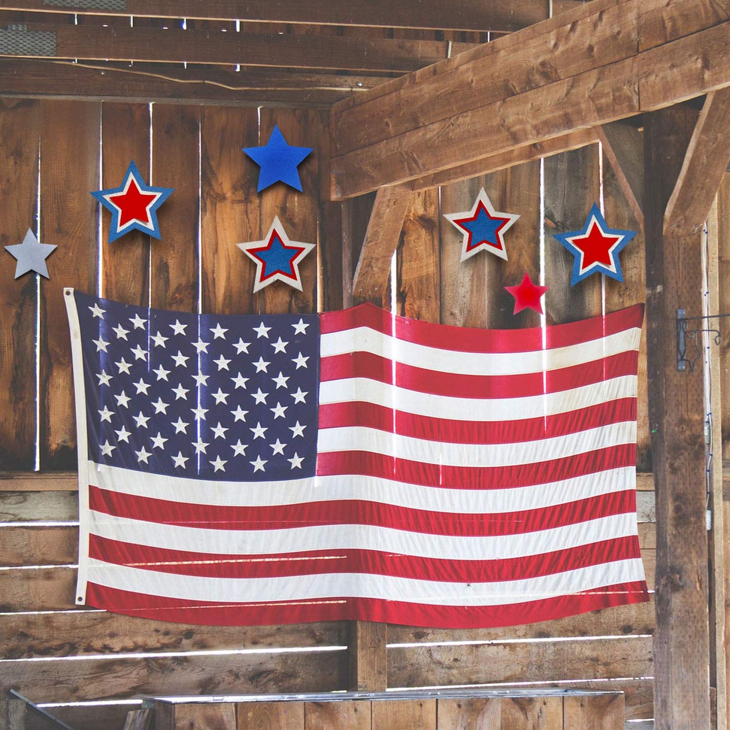 Aflyu Patriotic Star Cutouts Glitter Cutouts Kit 4th of July Decoration for Independence Day 45 Pieces