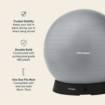 Retrospec Exercise Ball Base - Versatile Yoga and Pilates Accessory, Fits 45, 55, 65, 75cm Balls, Durable ABS Plastic Construction