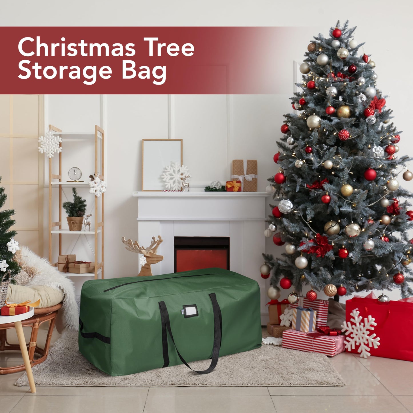 Holiday Cheer Christmas Storage Bag Heavy Duty Fits Up to 7.5ft Tall Artificial Tree, Waterproof with Durable Handles & Zipper Xmas Tree Storage Bag (Green)