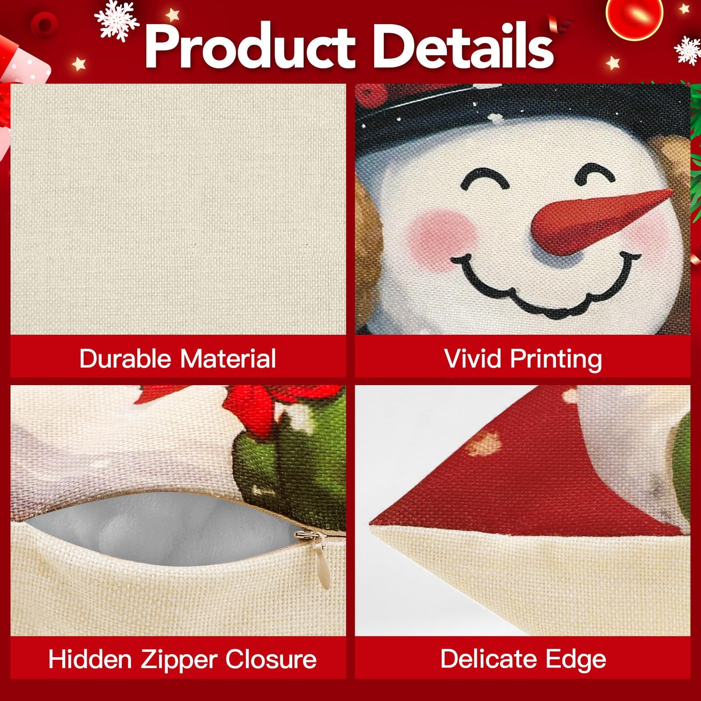UPOFFICIS Christmas Pillow Covers 18x18 inch Set of 4, Christmas Decorations Cushion Covers, Xmas Pillow Covers, Pillowcases Throw Pillow Covers for Sofa Couch Home Decor