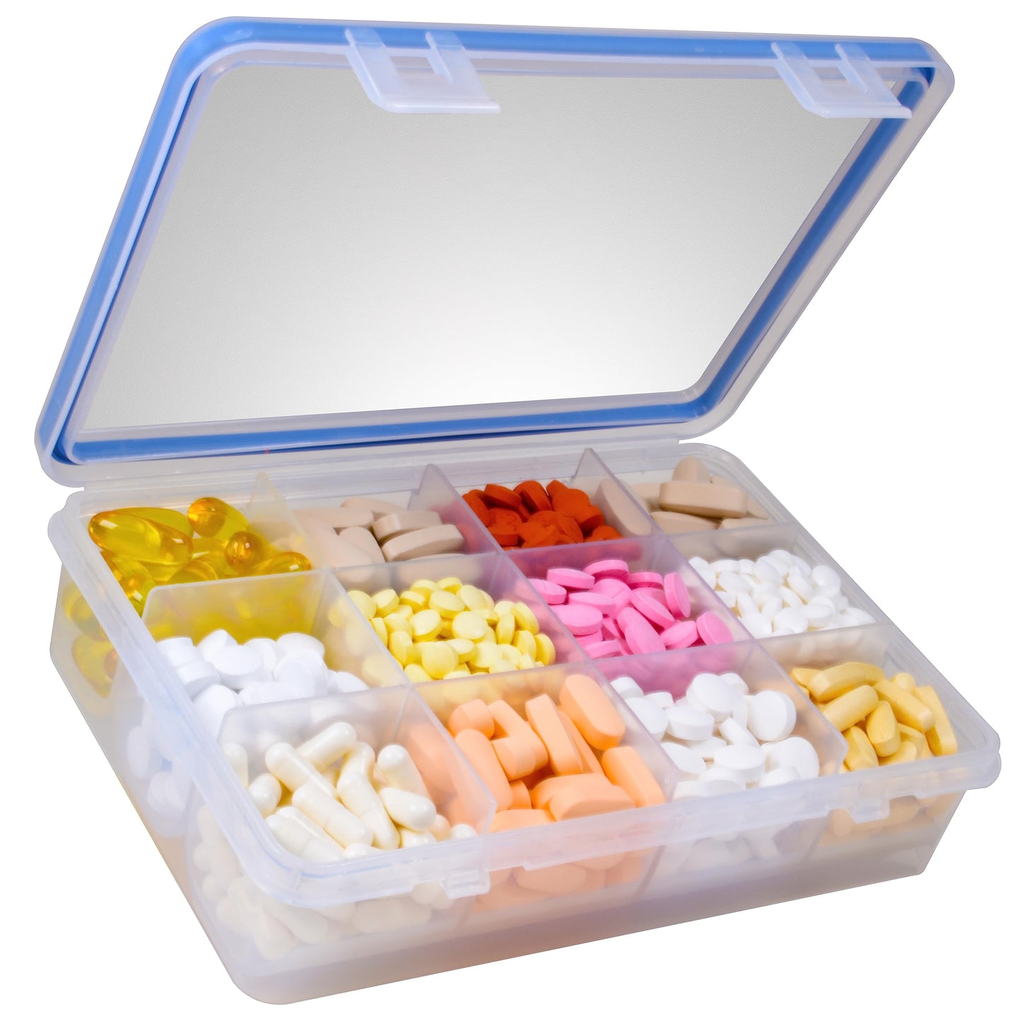 GMS 12 Compartment Vitamin Pill Organizer - Large Size Suitable for Multiple Supplements & Tablets - Safe, Secure Design with Easy Locking Lid - Medicine Cabinet Organizer & Ideal for Travel