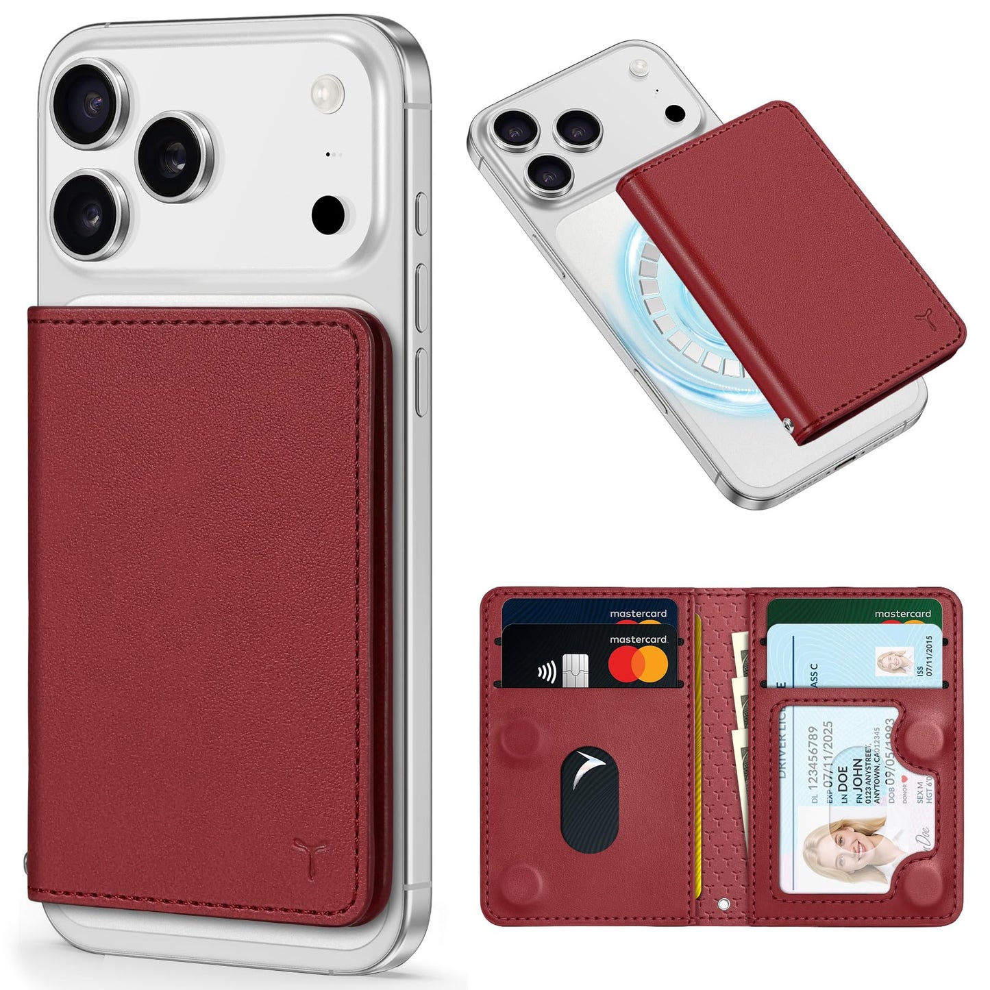 TUCCH for Magsafe Card Holder with Clear ID Window, Fit 6 Cards, RFID Blocking PU Leather Men Women Magnetic Phone Wallet for iPhone 17/16/15/14/13/12/Plus/Air/Pro/Pro Max Series, Dark Red