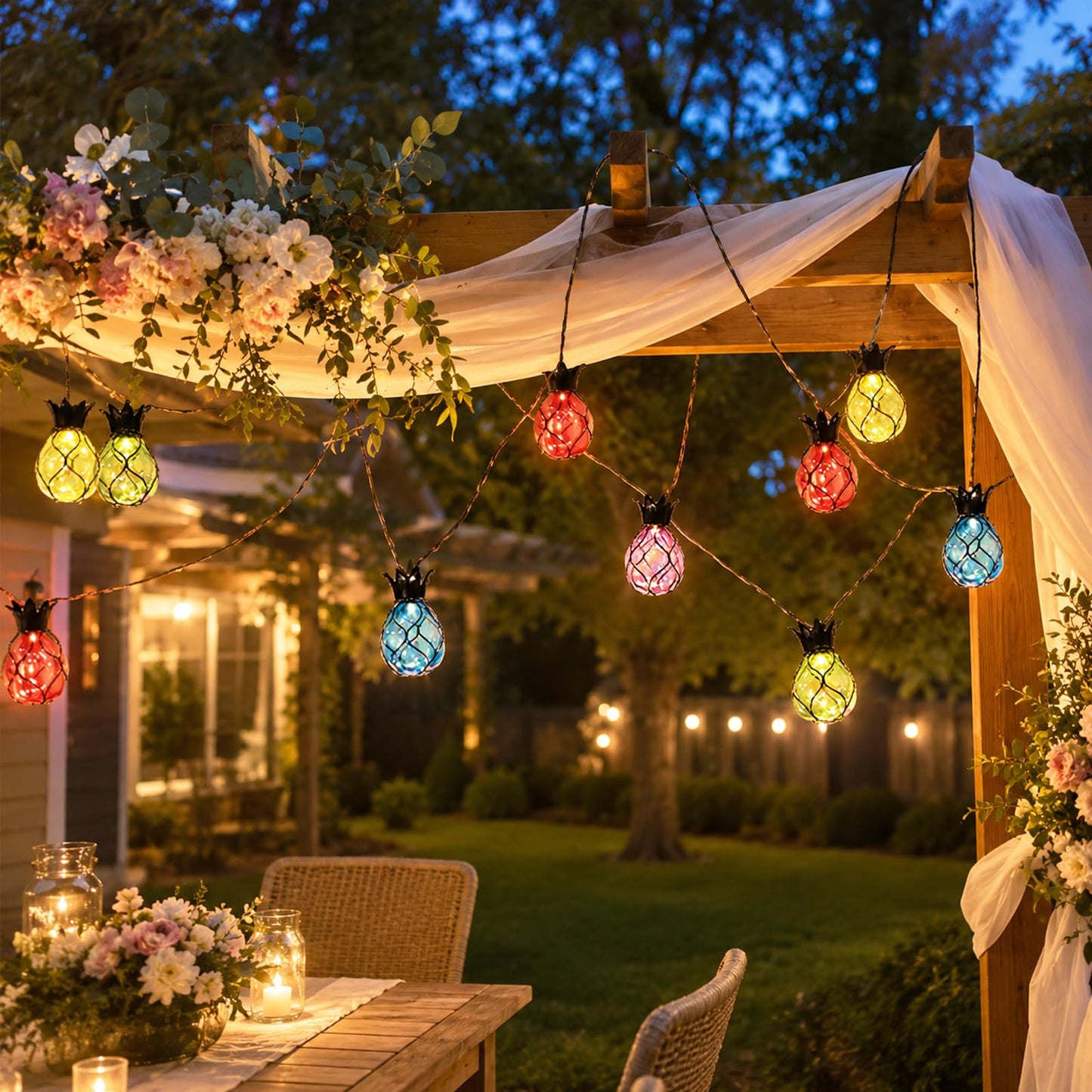 Vigdur Pineapple String Lights - Outdoor Patio Lights Plug in with 10 Pineapple Bulbs Connectable, Indoor String Light for Bedroom Bistro Tiki Decor(10FT