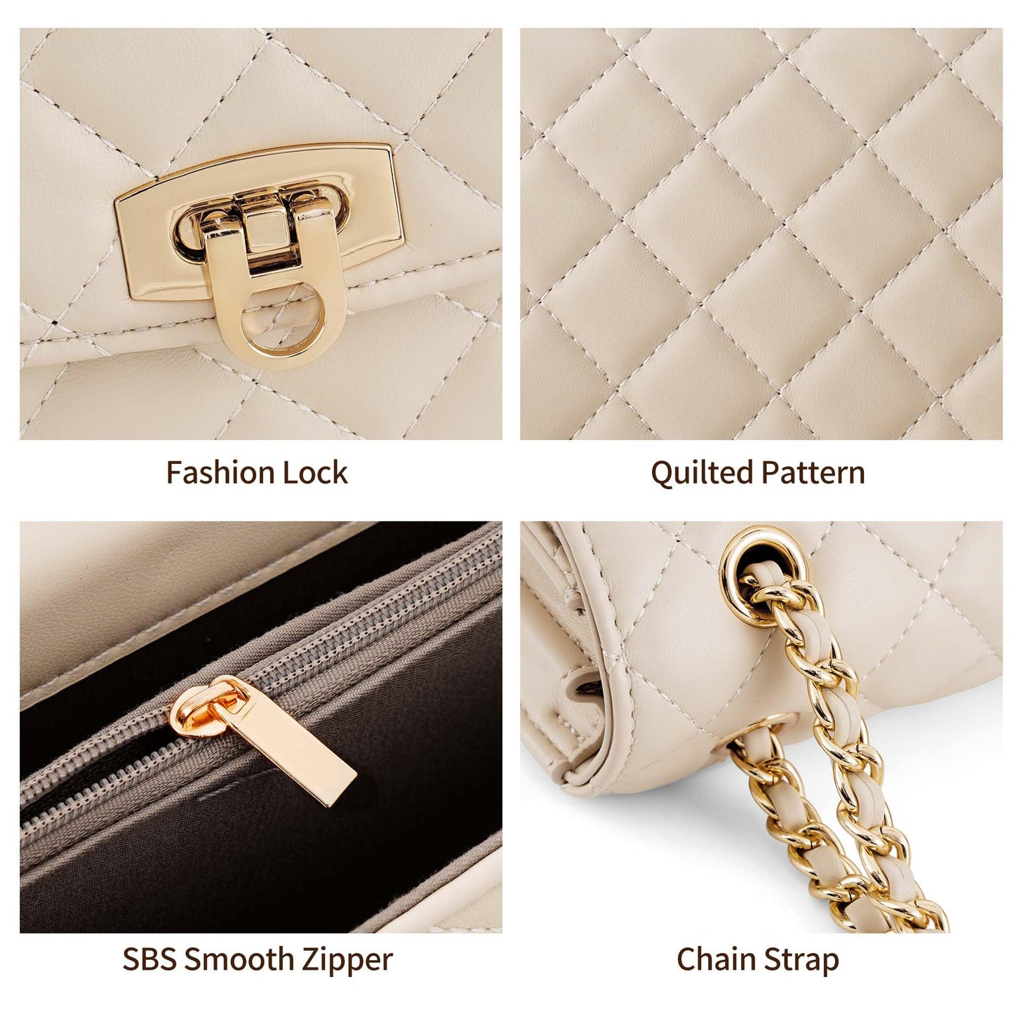 GEMIU Quilted Small Purses for Women Crossbody Women's Shoulder Handbags Womens Clutch Purses with Gold Chain Dressy Beige