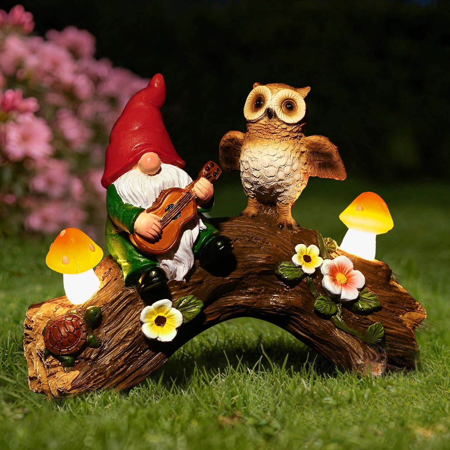 WONDHOME Solar Owl Gnome Garden Statues Whimsical Outdoor Decor with Mushroom Lights for Patio Lawn Yard Decorations Christmas Birthday Housewarming Gardening Gifts for Women Mom