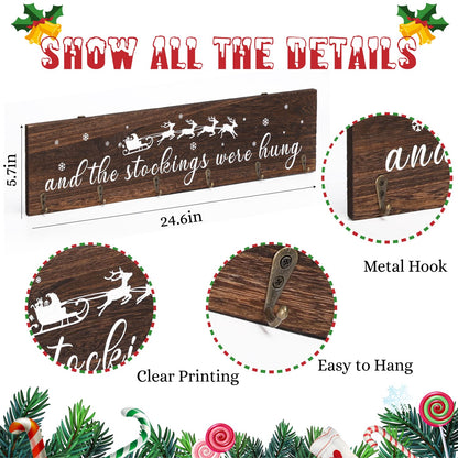 KORMMCO Christmas Stocking Holder, The Stocking were Hung Wood Hanging Sign, Stocking Holder for Wall, Xmas Stocking Holder with 6 Hangers for Fireplace Mantel, 24 inch,Brown,