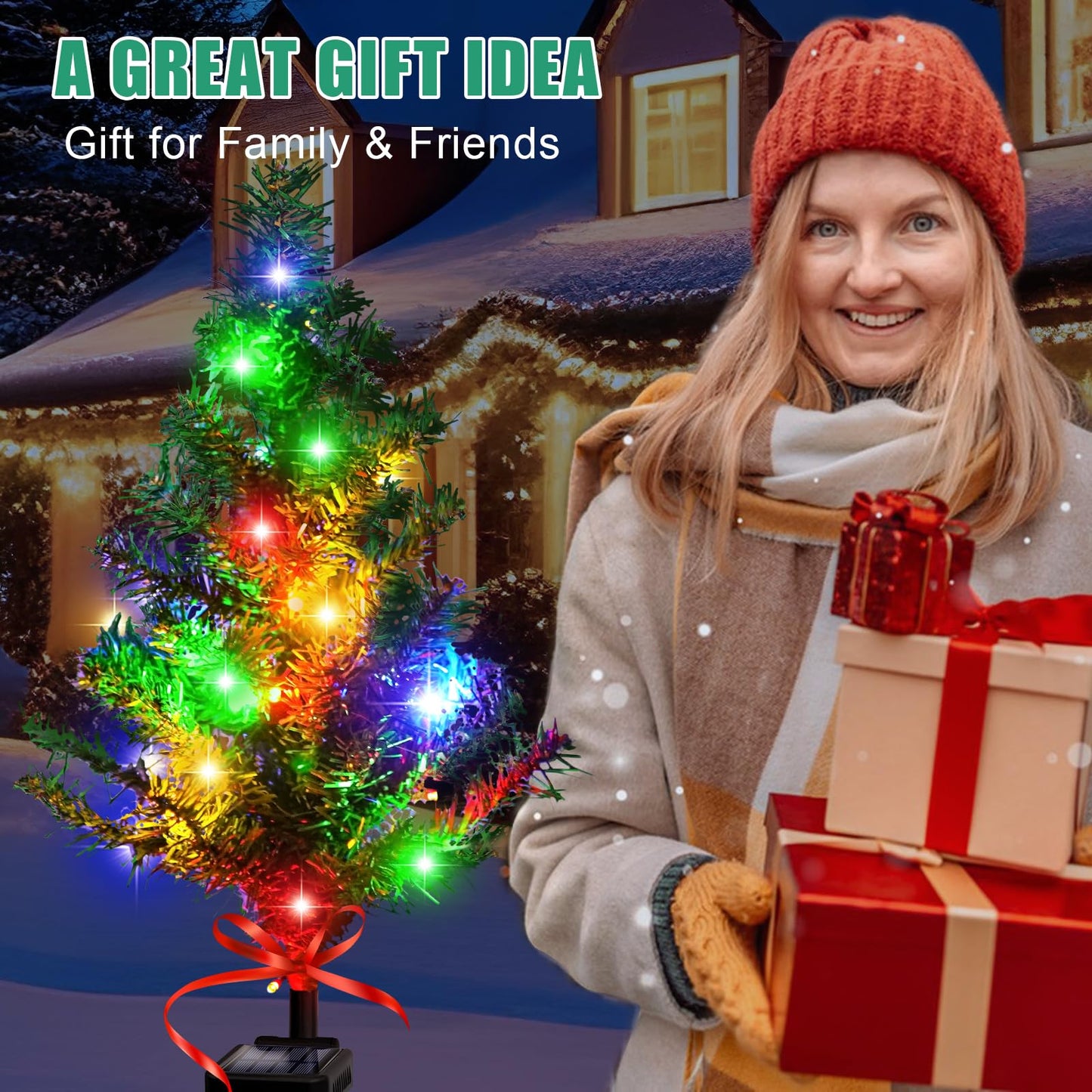 Solar Christmas Tree 4 Pack Garden Stake Light Waterproof Outdoor Christmas Decorations,2 Modes Solar Xmas Christmas Lights for Yard Front Porch Pathway Grave Garden Decor