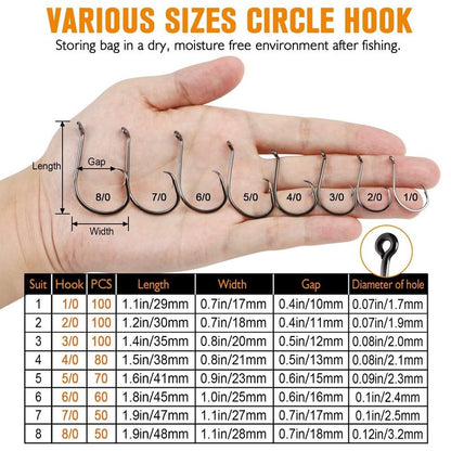 Dovesun Circle Hooks for Catfish 2X Strong 100PCS Catfish Hooks Octopus Circle Hooks Saltwater and Freshwater Black & Red Size 1/0-8/0
