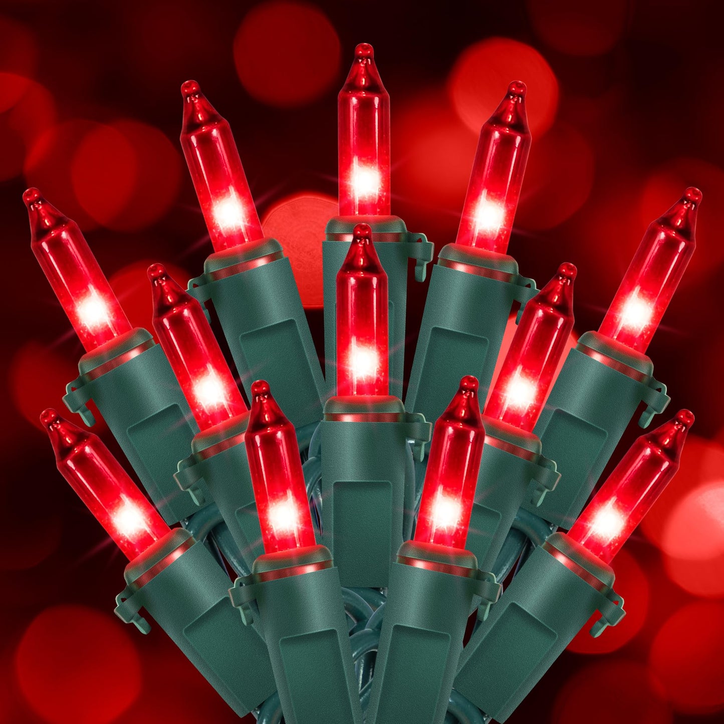 Hopolon Red Christmas Mini String Lights 2 Set 50Count 13Feet Incandescent Bulb Mini String Lights Waterproof for Indoor Outdoor Christmas Tree Garland Birthday Wedding Party Festival Decor,Red