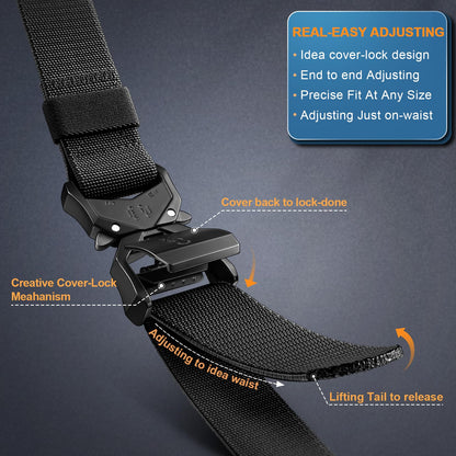 KEMISANT Men Tactical Belt,Stretch Nylon Belt Adjustable for Rigger Military Heavy Duty Work 1.5"-Quick Release(Black/Light Gray,30"-34" Waist Adjustable)
