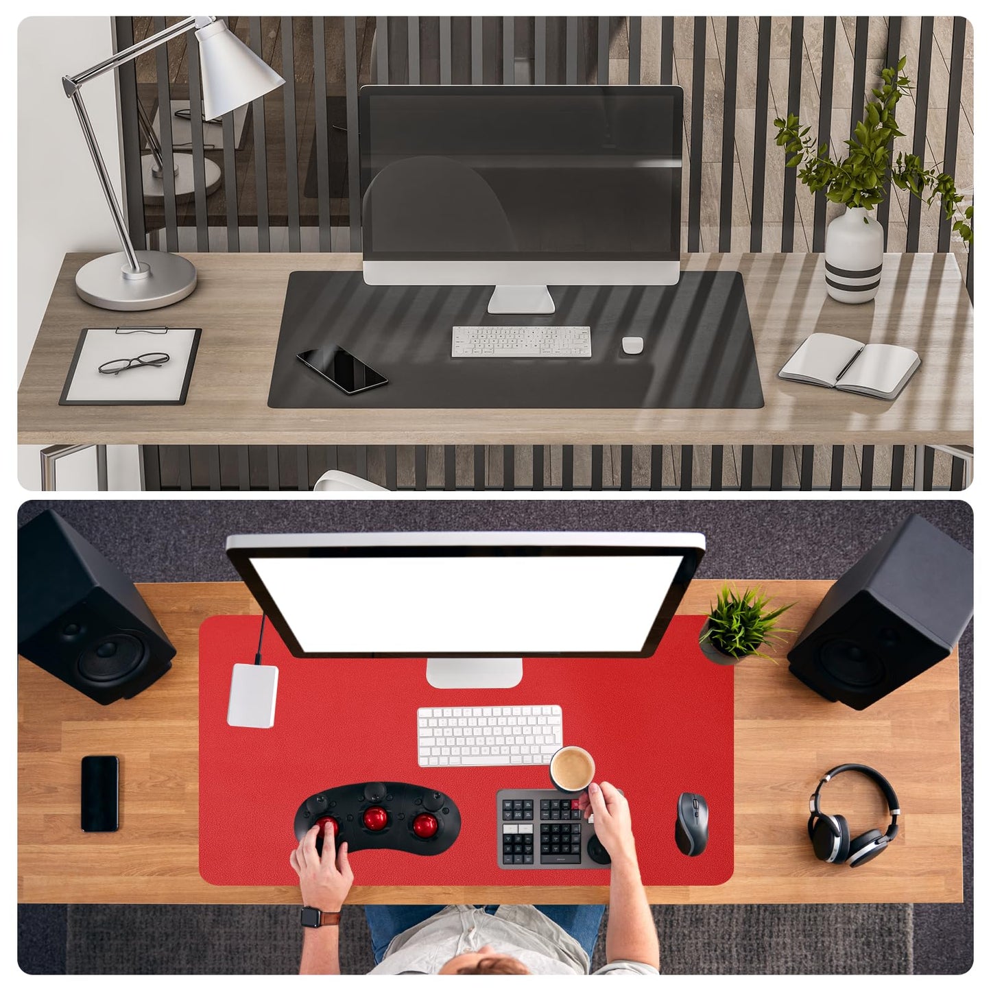 PATIKIL Large Desk Mat, 48"x17" Non-Slip Waterproof PU Leather Desk Pad, Dual Sided Desktop Protector Cover for Office Home Work Study, Black
