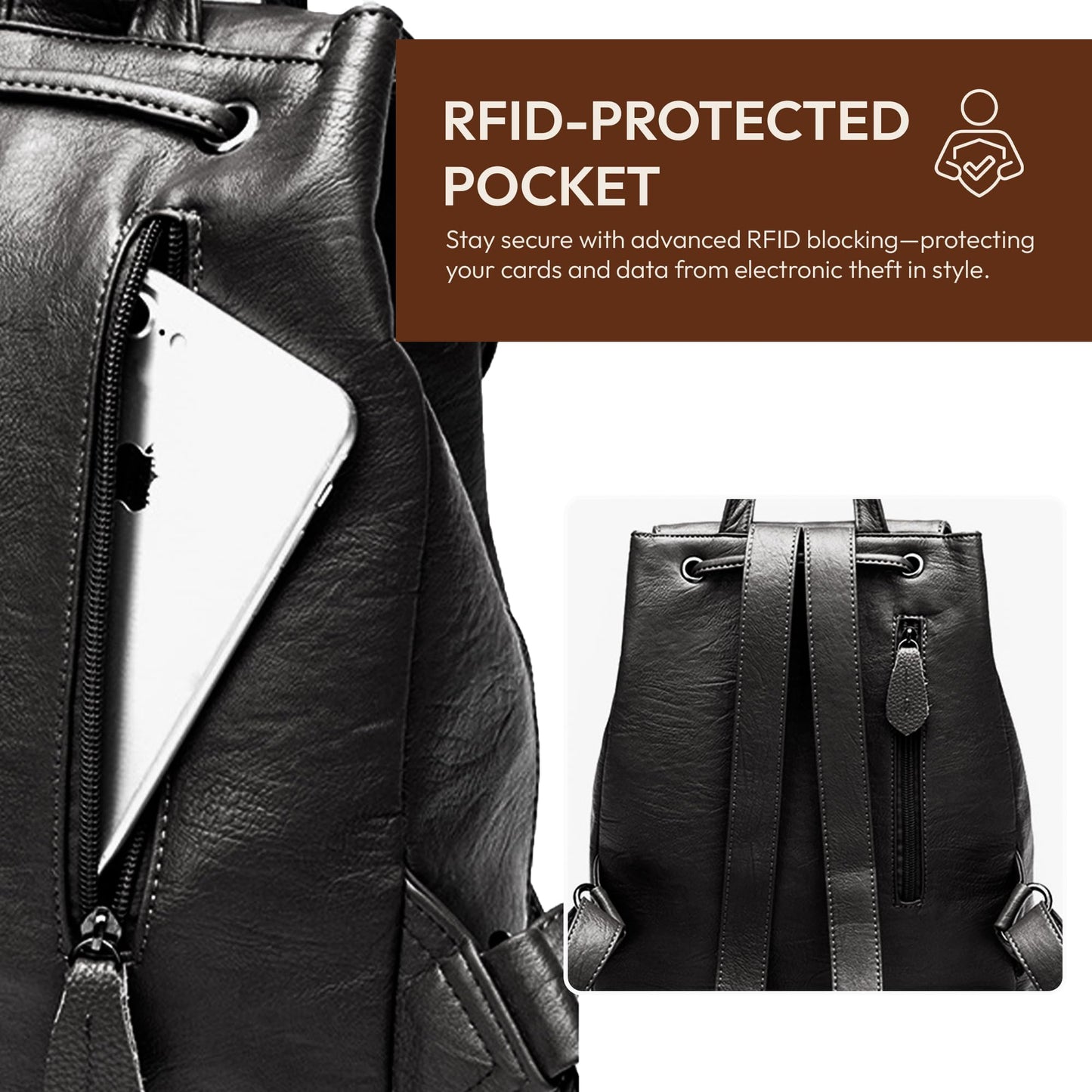 FemmeShield Women's Vegan Leather Backpack Purse with Security-Focused Design – Lightweight, Practical Backpack with RFID Pocket and Hidden Magnetic Flap for Travel, Work & Everyday Use