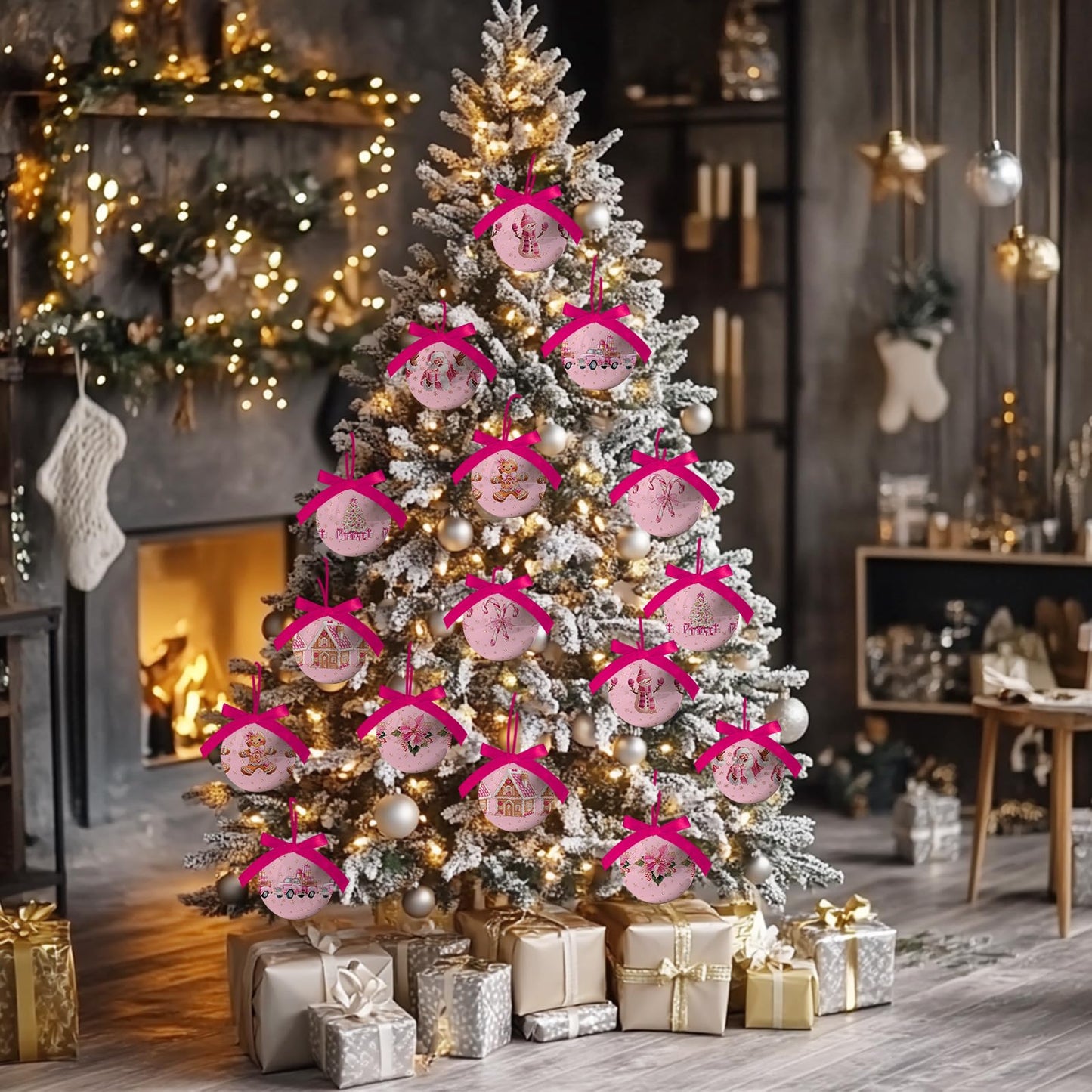 Pink Christmas Decor - Pink Christmas Tree Decorations Snowman Santa Candy Hanging Ornaments Balls, Cute Decorations Ball 2.36 Inch for Xmas Tree Party Home Holiday，Xmas Gifts Set of 16Pcs