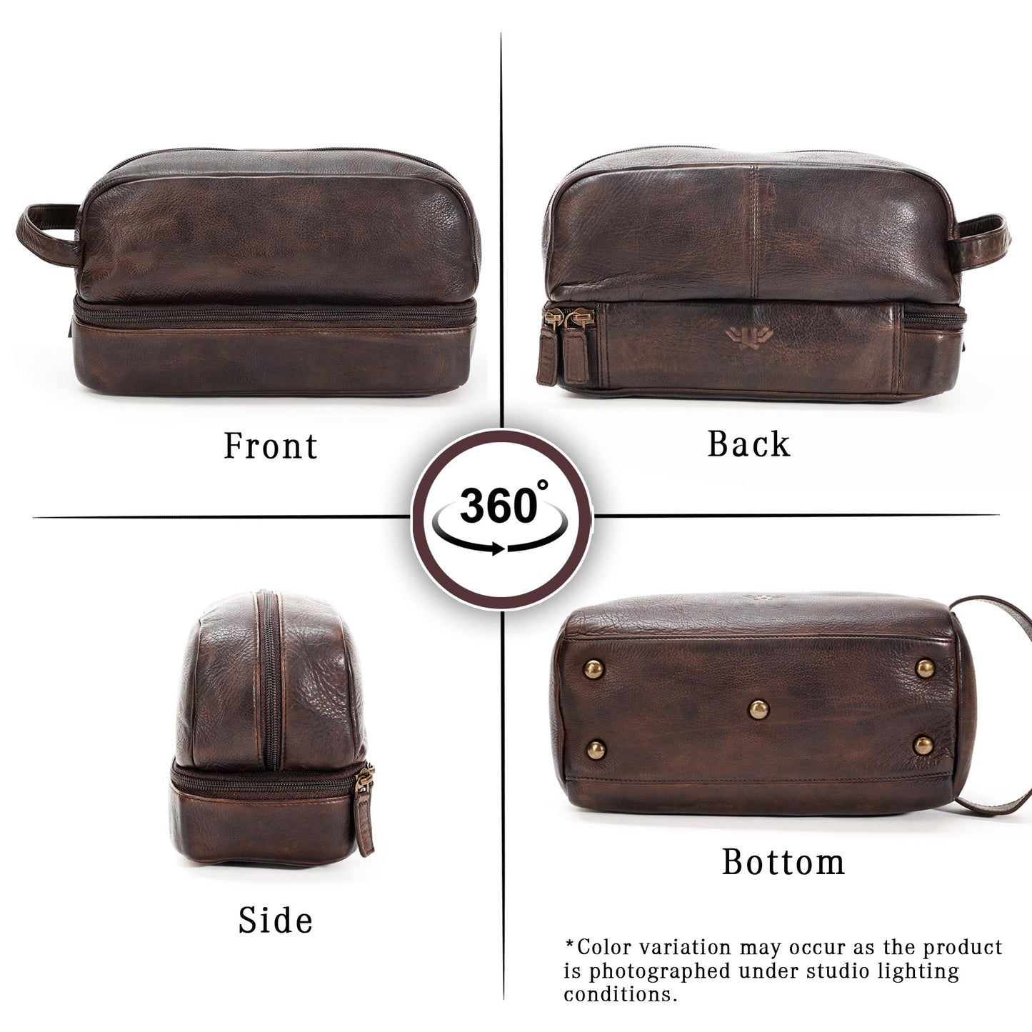 LushLuxeoria Premium Handmade Leather Toiletry Bags for Men and Women, Genuine Leather Dopp Kit and Shaving Bag for Men, Travel Cosmetic Bag for Women's and Men's, Retro - Cognac