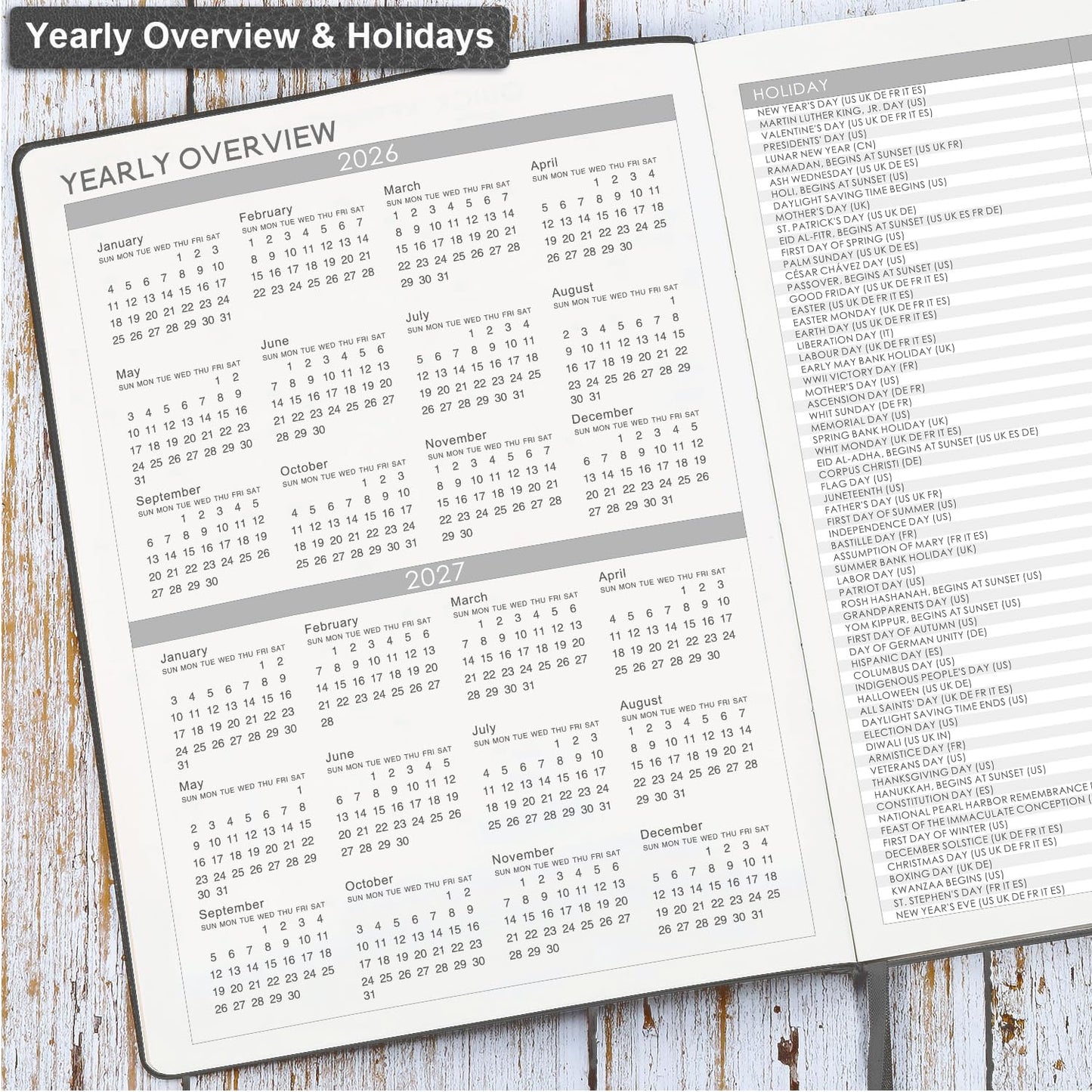 Planner 2026-2027 - 8.5" x 11" 2026-2027 Planner Weekly and Monthly, July 2026 - June 2027, Faux Leather Cover, Pen Holder, Pocket, 25 Notes Pages, A4 Premium Paper - Gray