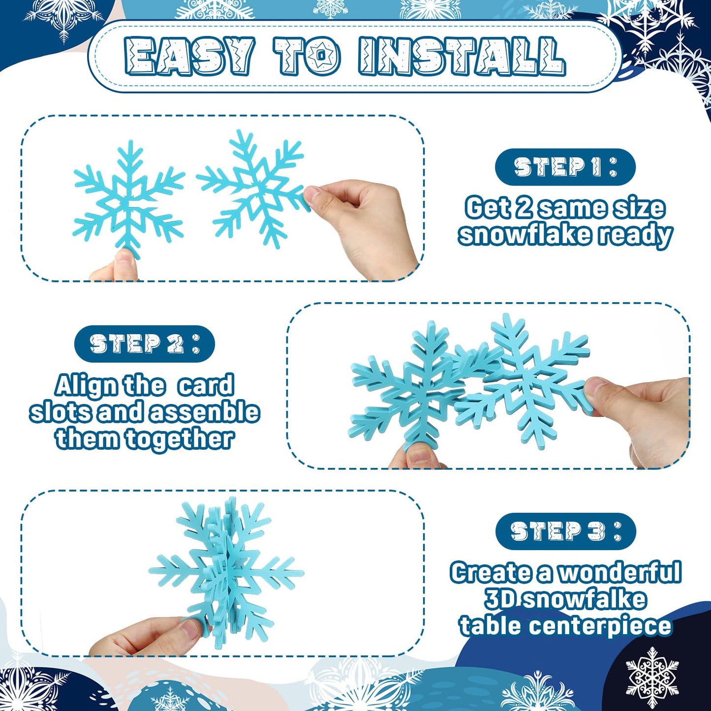 Bucherry 12 Pcs Wooden Snowflake Table Decor 3D Snowflake Tabletop Signs and Centerpiece for Frozen Party Christmas Xmas Winter Wonderland Decorations Home Office Mantel(White, Light Blue)