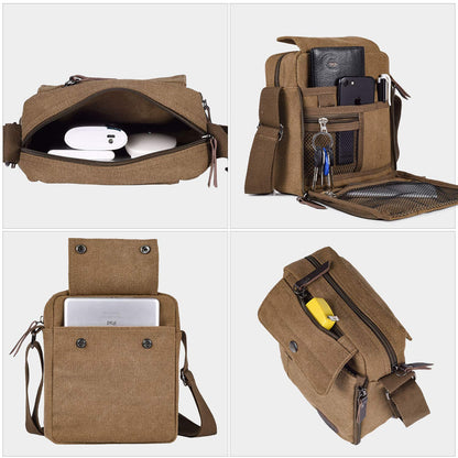 dealcase Canvas Small Messenger Bag for Men Women, Casual Shoulder Bag Chest Bag Travel Carry Bag Multi-pocket Purse