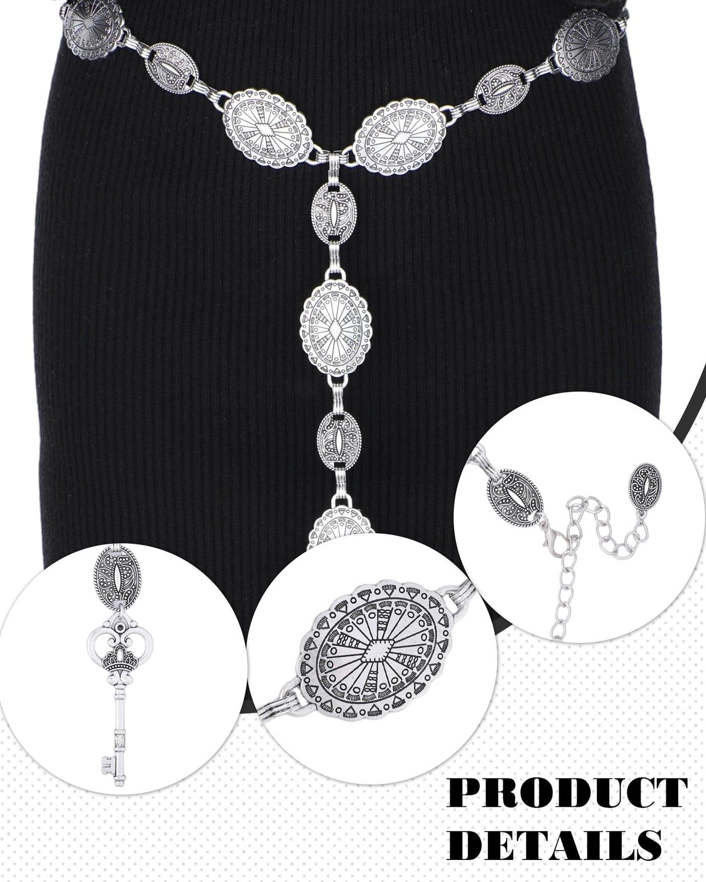COSUCOS Medieval Chain Belt for Women - Silver Renfaire Gothic Witch Belts for Dresses, Metal Viking Celtic Fairy Western Waist Chain Belt for Cosplay Party Renaissance Costume Accessories