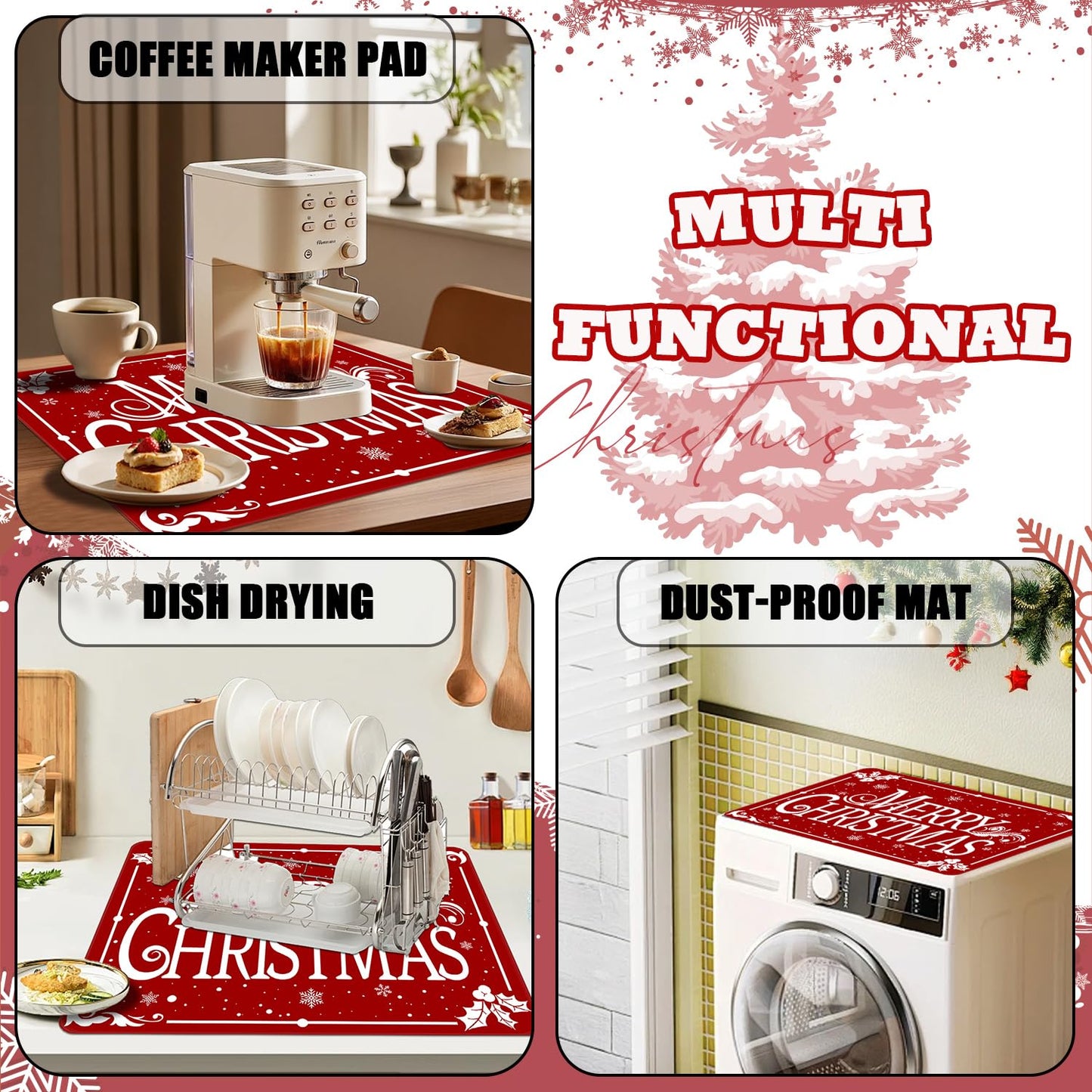 Christmas Stove Top Cover for Electric Stove, Merry Christmas Range Covers, Snowflake Range Top Mats, Glass Cooktop Covers 28x20 inch, Red Cooktop Cover for Kitchen Winter Holiday Home Decor