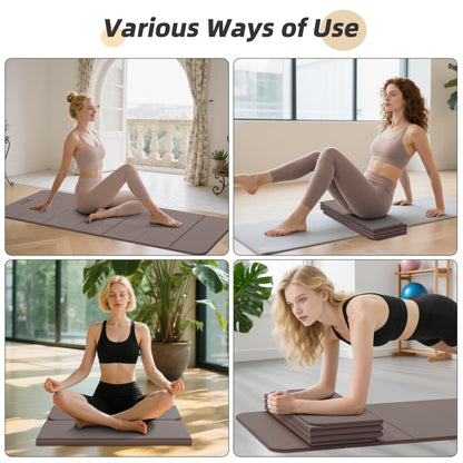 Foldable Yoga Mat,74"Lx32"Wx1/3"Thick,Folding Exercise Mat,Non-slip Wide Pilates Mats for Home Workout/Travel, Portable Yoga Mat Thick for Yoga/Pilates/Camping/Floor Exercises (Brown)