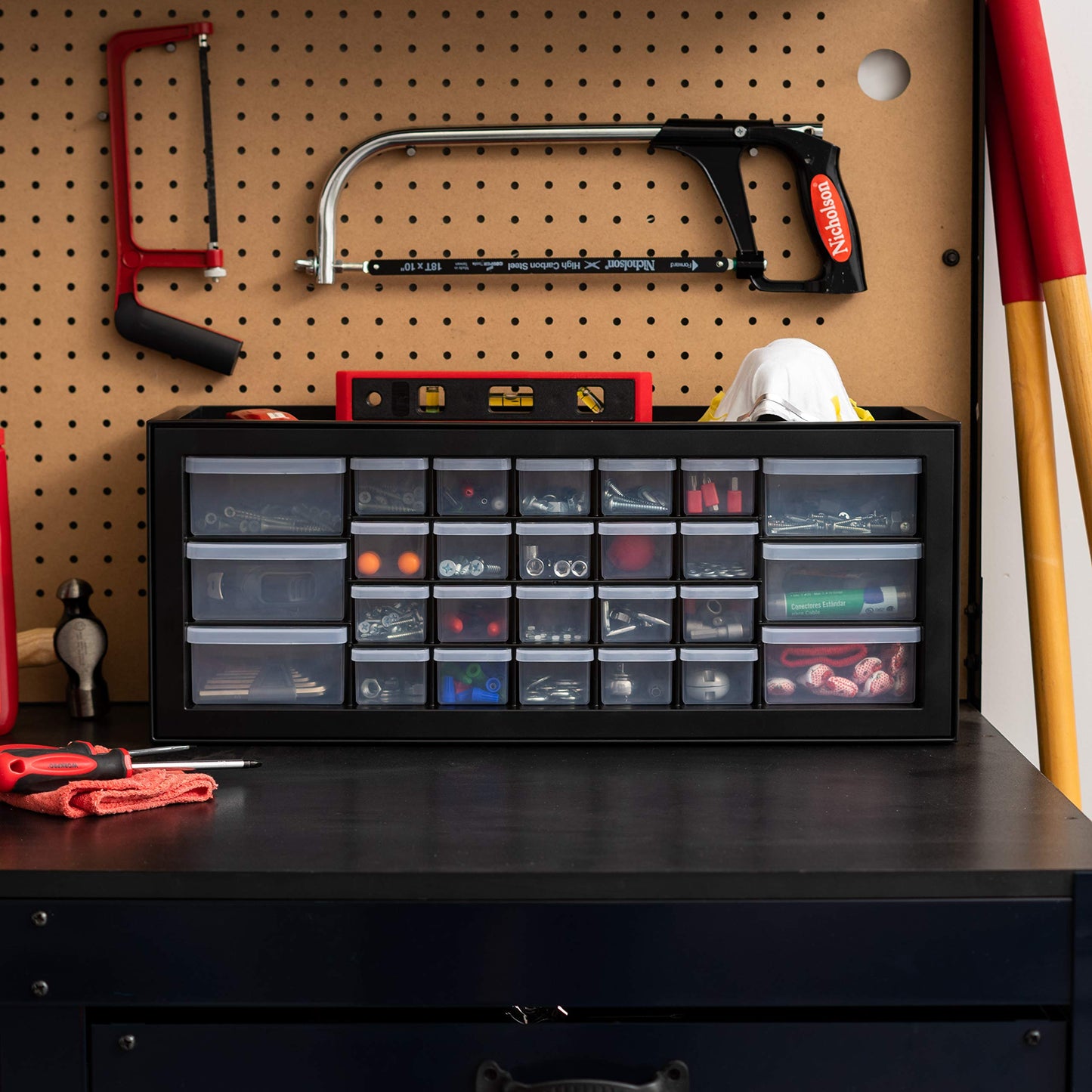 IRIS USA Plastic Storage Drawers, Made in USA, 26-Drawer Organizer Cabinet, Stackable Teacher Toolbox for Crafts, Stickers, Crayons, Markers, Beads, Hardware, Building Bricks, Garage Storage – Black