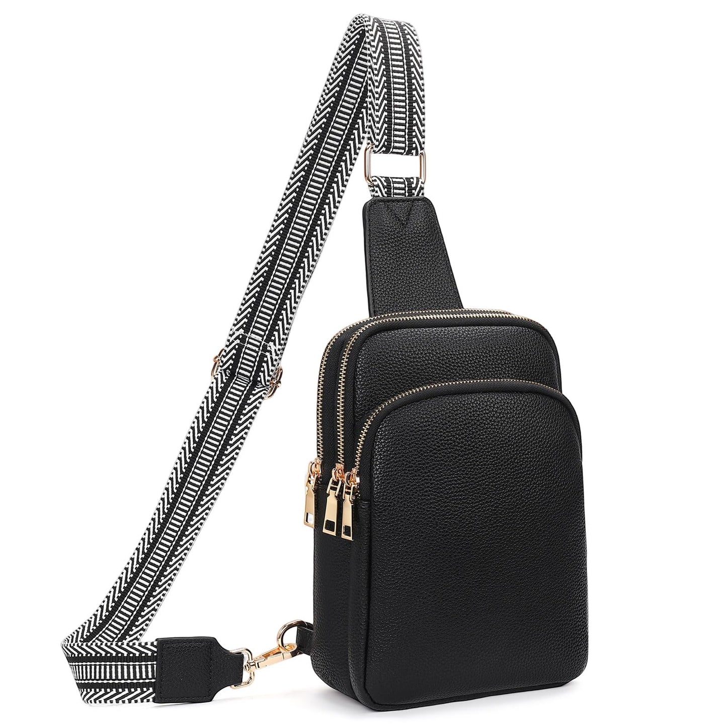 FALAN MULE Small Crossbody Sling Bags Fanny Packs Leather Purses Chest Bag for Women (A-Black)
