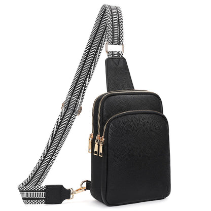 FALAN MULE Small Crossbody Sling Bags Fanny Packs Leather Purses Chest Bag for Women (A-Black)