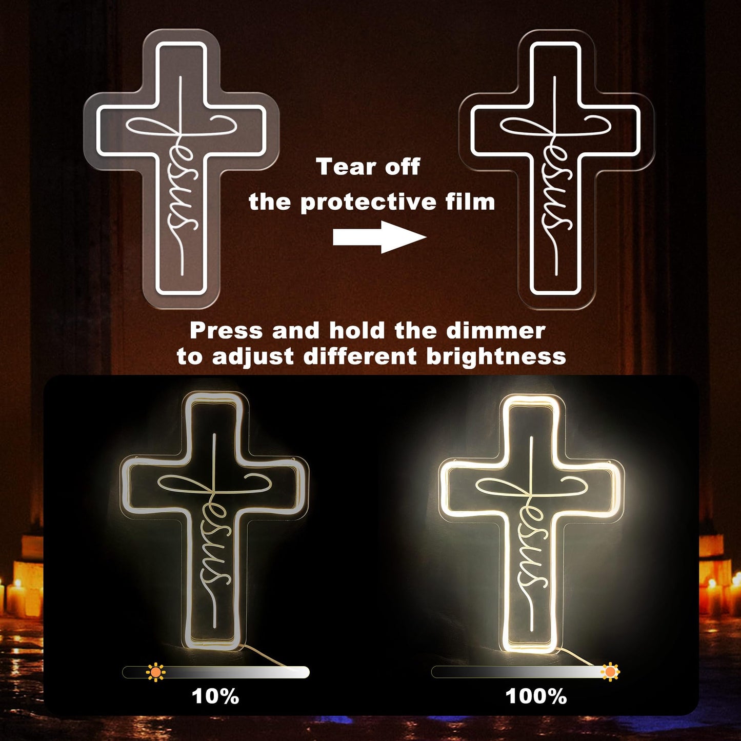 Cross Neon Signs Jesus Neon Signs LED Wall Decor for Bedroom Living Room Weddings, Dimmable Light Sign for Home Decor, Religious Events, Christmas Easter Celebrations Gifts (Jesus Cross)