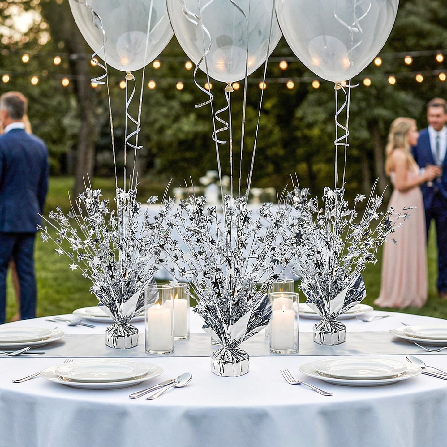 ZOOFOX 12 Pack Metallic Foil Spray Centerpiece, Glitter Silver Star Table Decoration, Burst Table Centerpieces for Birthday Wedding Anniversary Christmas Party Supplies Decor, Freestanding