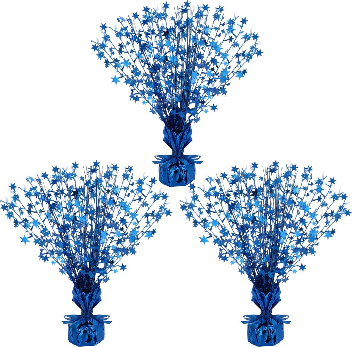 Crowye 3 Pcs Table Centerpiece for Party Blue Star Table Decoration Metallic Foil Spray Centerpiece for Birthday 4th of July 250th Anniversary Party Decorations