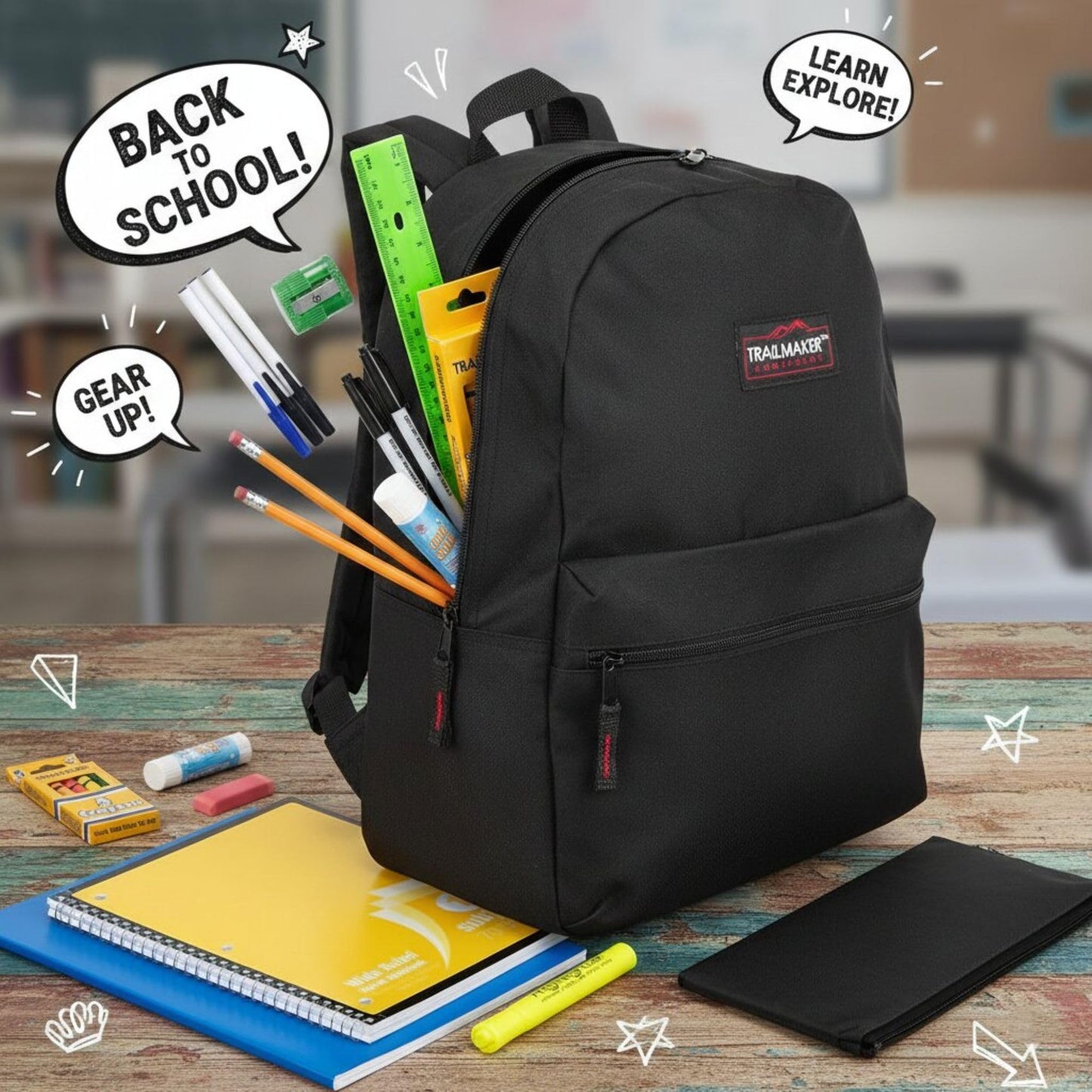 Trail maker 24 Pack Bulk Back to School Supplies for Kids | 20 Piece School Supply Kits in Bulk for Kindergarten, Elementary, K-12 with Notebook, Crayons, Pencils, and More