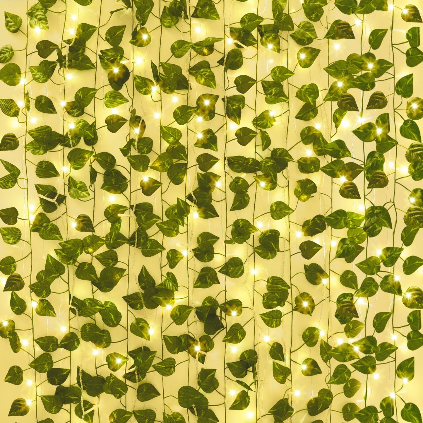 CEWOR 24 Pack 173ft Fake Ivy Vines, Artificial Ivy Garland with 200 LED String Lights, Hanging Plants Greenery Backdrop Green Leaves for Bedroom Room Wall Decor Wedding Party Table Decoration