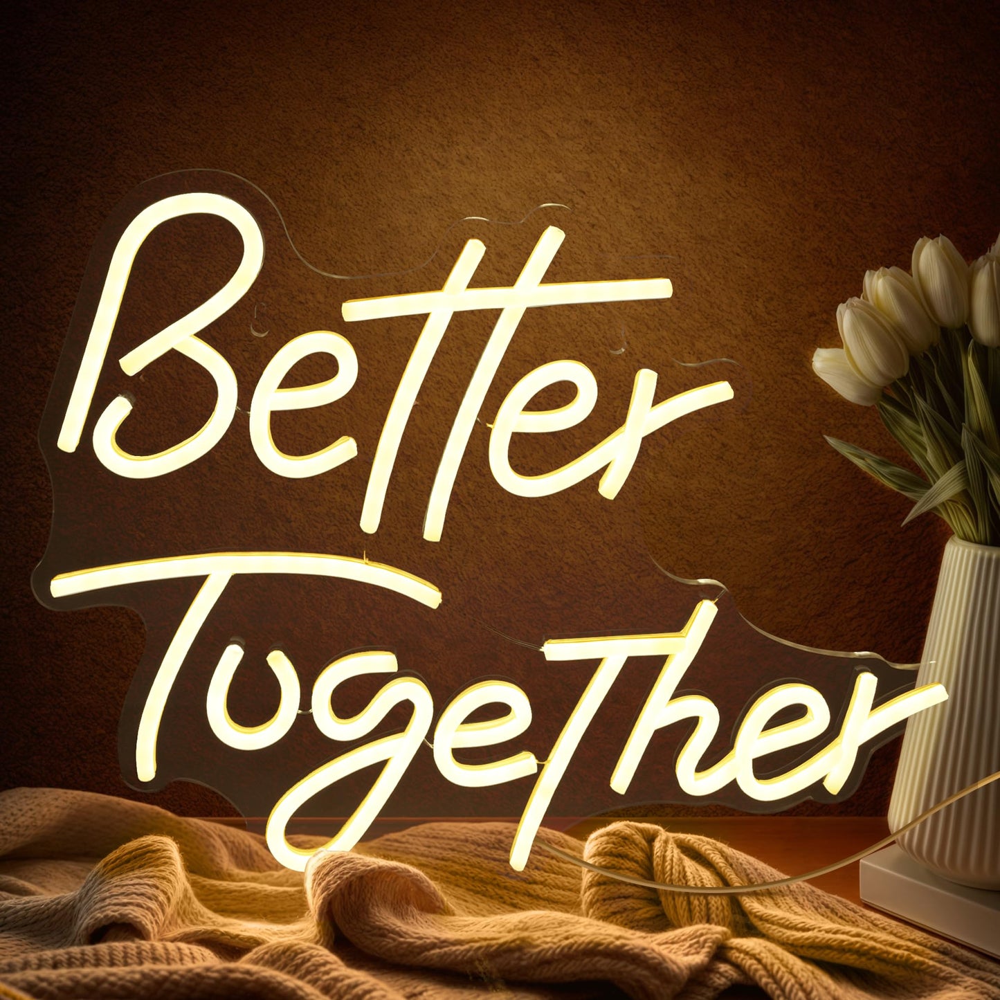 KatchOn, White Better Together Neon Sign - 17x13 Inch | USB Powered Better together Led Sign | Better Together Light Up Sign | Neon Wedding Signs for Anniversary Decorations | Bridal Shower Décor